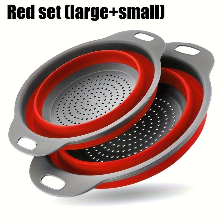 Silicone Kitchen Drain Basket Set - 1/2 Set, Collapsible, Round Funnel, 1 Large & 1 Small, Ideal for Draining Pasta, Veggies & Fruits