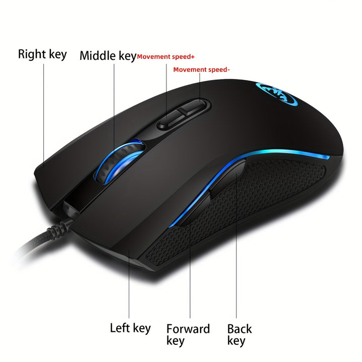 HXSJ Gaming One-Handed Keyboard And Mouse Set with 35 Keys, Dual-Color Injection Molded Keycaps, Colorful Backlight, USB Plug-And-Play Optical Mouse Combo Suitable for Gaming.