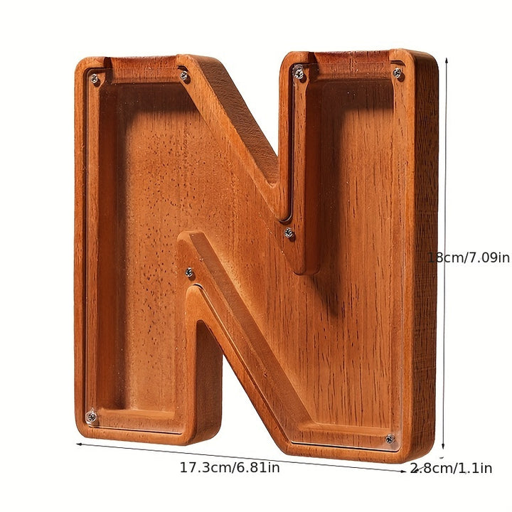 Wooden Lettered Piggy Bank, Personalized Lettered Bank, Wooden Bank 26 English Alphabet Bank, Home Decoration Children's Gifts Halloween、Christmas Gift、Thanksgiving Day easter gift