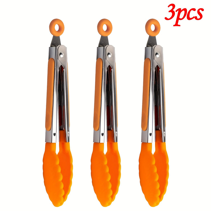 3pcs / 7pcs Kitchen Tongs, 7 Inch Small Silicone Tongs with Stainless Steel Silicon Handles and Nylon Tips, Heat Resistant Non-Stick Cooking Tongs, Mini Locking Food Tongs for Cooking Salad Grilling and Frying