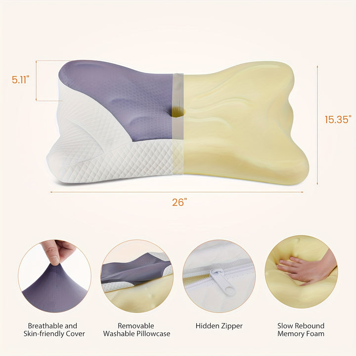 Ergonomic Cervical Neck Support Pillow, Designed with Contours, Made of Memory Foam for Orthopedic Support