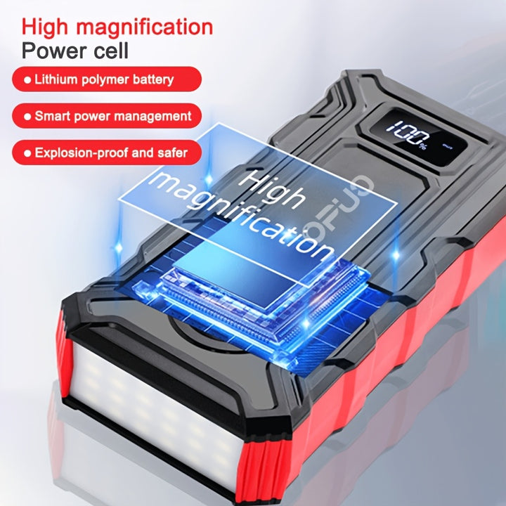 KOPUO Portable Power Supplies Professional Diesel Dual Start Car Starter With LCD Display 2 USB Interface, 1 Iype-c Interface For Emergency Power Supply, With Compass Three Mode LED Lights, Perfect Gift For Drivers