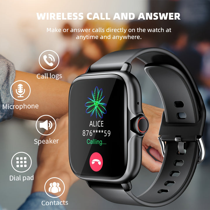 Montre de sport intelligente, écran tactile complet de 1,83'' avec messages, réponse et appel, surveillance du sommeil, podomètre sportif, alertes d'information, pour iPhone et téléphones Android, montre de fitness pour femmes, hommes et amis.