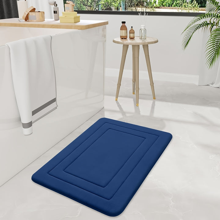 1pc SoftTouch Memory Foam Bath Mat, Non-Slip, Stain Resistant, Water Absorbent, Foot Massage, Rectangular Polyester Floor Rug with PVC Backing, 600gsm, 1.2cm Thick, for Bathroom, Kitchen, Laundry Room