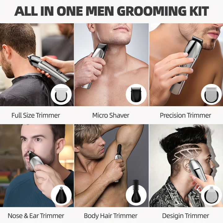 10-in-1 Men's Grooming Kit - Cordless Beard Trimmer, Hair Clippers, Body & Nose Hair Trimmer with Precision Blades, USB Rechargeable, 600mAh Lithium Battery, Includes Charging Stand - Ideal Gift for Him, Barber Accessories