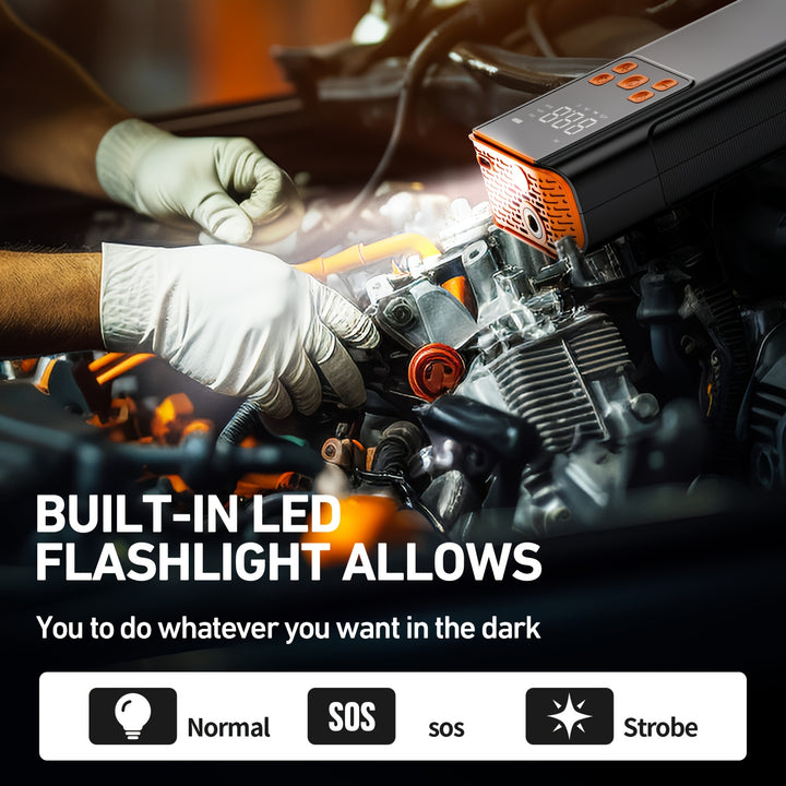 Portable Air Compressor - 150PSI Tire Inflator with Pressure Gauge, High-Capacity, 3X Faster for Cars, Bikes, Motorcycle Tires