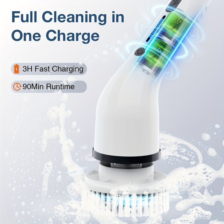 2025 9in 1 Electric Spin Scrubber | Dual Adjustable Speeds | Cordless | Adjustable & Detachable Handle | 9 Replaceable Brush Heads | Up to 420RPM | for Floor, Bathroom, Tub, Tile