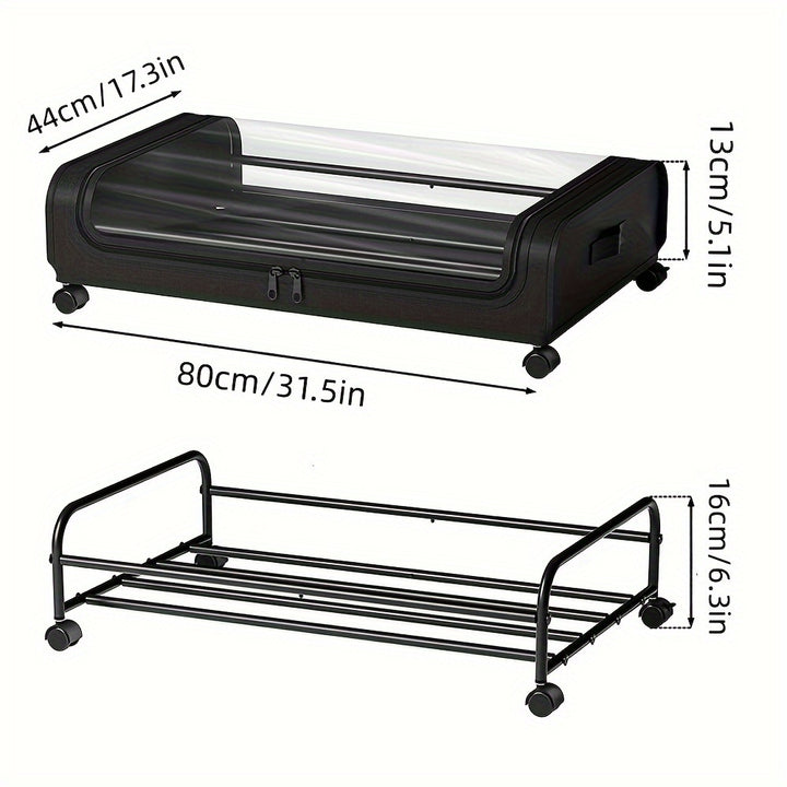 2pcs Under Bed Storage Organizer Metal Underbed Bins With Wheels And Lid Metal Underbed Storage Containers Under Bed Rolling Storage For Clothes, Bedding, Shoes, Blankets, Books, Toys, Baskets, Bins & Containers for Home Orga