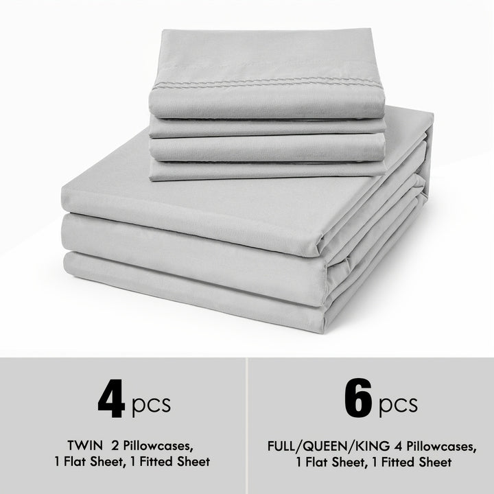 Ensemble de draps 6 pièces à poches profondes - Ensemble de draps de luxe ultra doux et lavable en machine - Draps brodés résistants au rétrécissement et à la décoloration