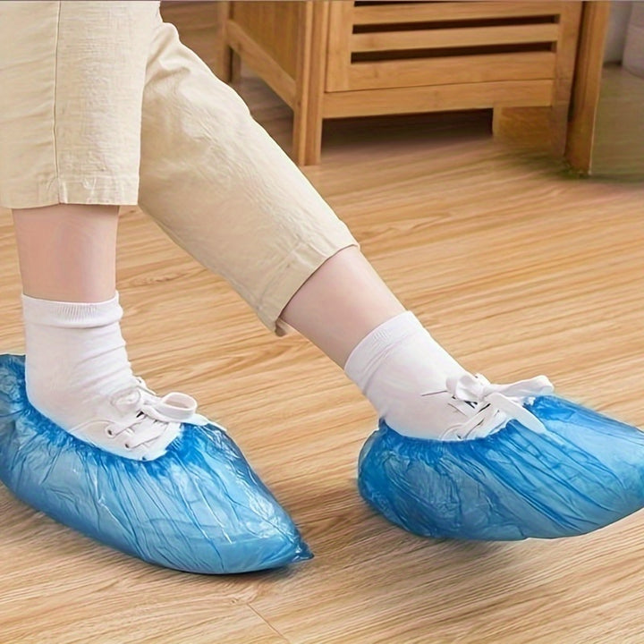 Disposable Plastic Boot & Shoe Covers (100 Pieces) - Durable, Water-Resistant, Non-Slip Protective Footwear for Cleaning, Travel, Hotels