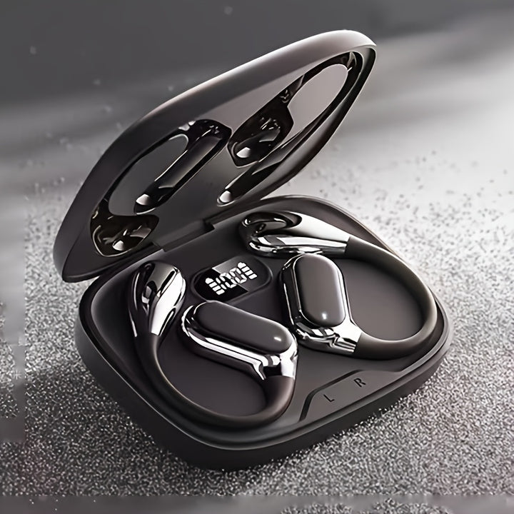 [Wireless Earbuds] High-Fidelity Wireless Earbuds with Digital Display Charging Case | Long Battery Life, Low Latency, Non-In-Ear Hook Design, Touch Volume Control, Built-in Mic, Type-C Charging, Compatible with Gaming & Mobi