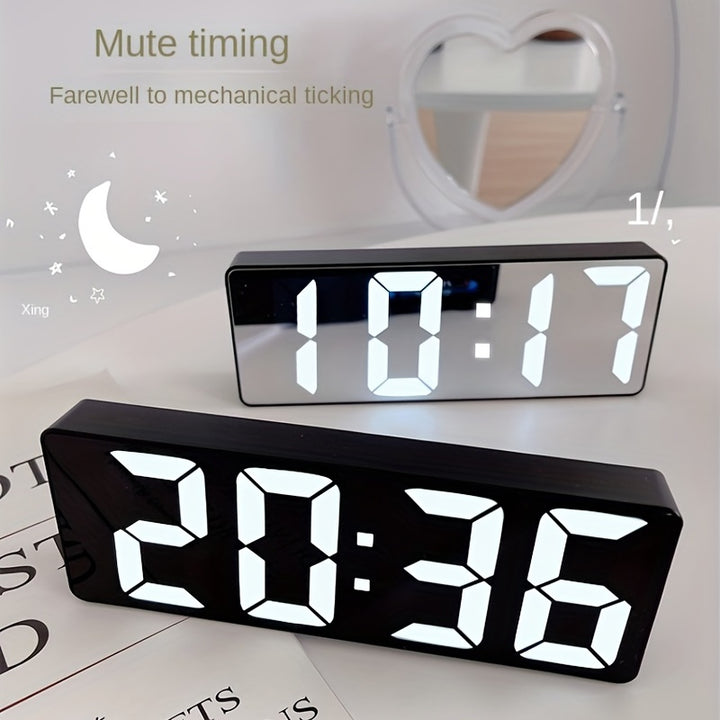 1pc Latest Digital Clock, LED Alarm Clock For Bedroom, Electronic Desktop Clock With Temperature Display, Adjustable Brightness, 12/24 Hours, Hour Clock For Bedroom (No Battery And Adapter)