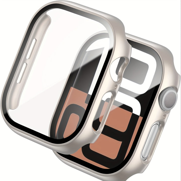 Coque en PC dur ultra-mince et cristal clair avec protecteur d'écran en verre trempé HD pour Apple Watch Series Ultra/10/9/8/7/6/5/4/SE - Bumper à couverture complète résistant aux rayures
