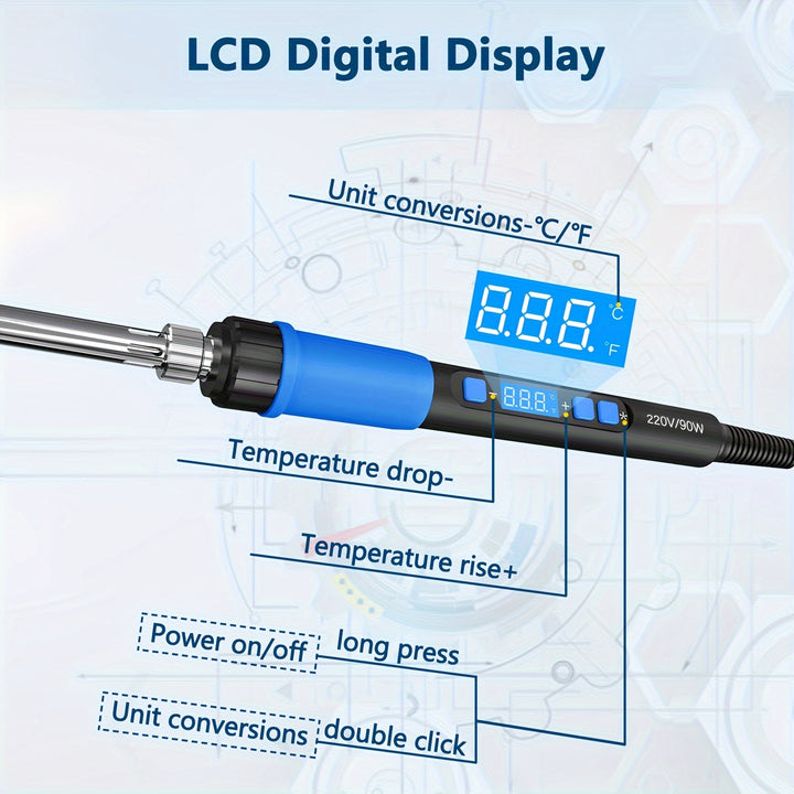 ILIBILIB 90W Smart Soldering Iron Kit with LCD Display - Adjustable Temperature 356-923°F, Rapid Heat, Non-Slip Grip, Ideal for DIY & Repairs, Blue