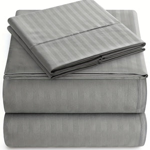 [1800 Thread Count] Italian-Style Striped Sheet Set - 4pcs, 1800 Thread Count Microfiber, Deep Pocket, Breathable, Machine Washable - All-Season Bedding