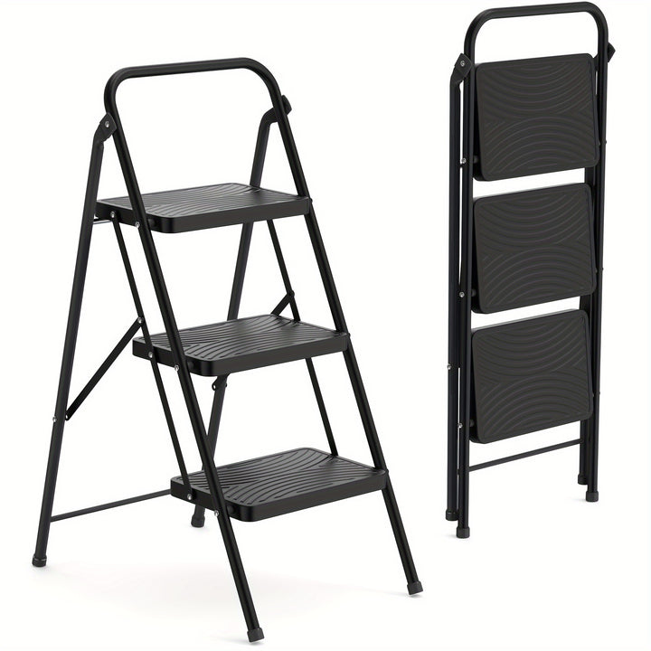 Échelle pliante robuste 2/3 marches avec capacité de 800 lbs - Escabeau avec poignée de confort - Idéal pour la maison, la cuisine et le bureau