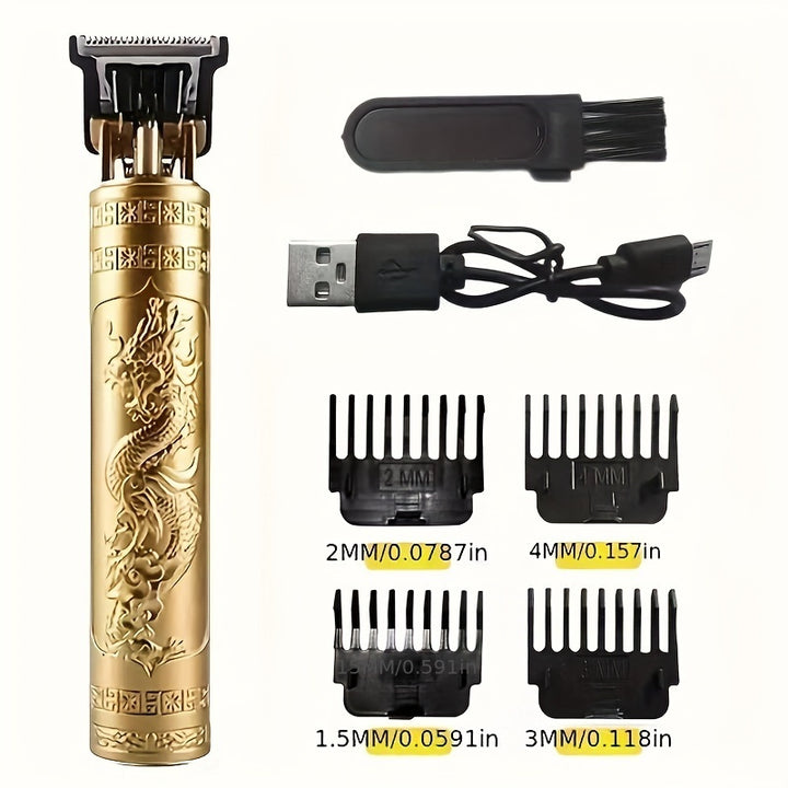 1-Conjunto de Kit de Cortapelos Eléctrico Profesional para Hombres - Diseño de Dragón en Dorado, Negro y Cobre, Batería de Litio Recargable de 400mAh, Regalo Ideal para el Día del Padre