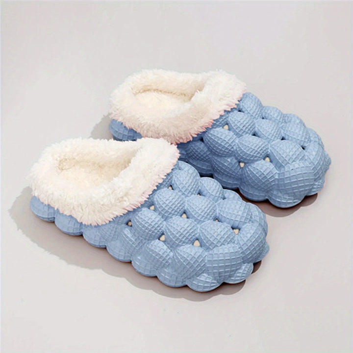 Women's Fleece Lined Bubble Slides, Non-Slip Soft Sole Warm Slippers