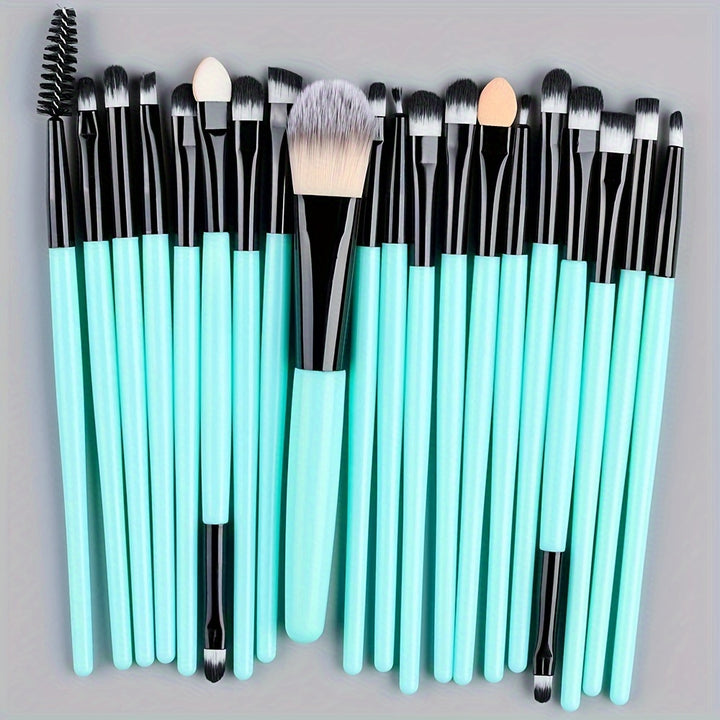 [20-Piece Luxe Makeup Brush Set] 20-Piece Hypoallergenic Makeup Brush Set with Nylon Bristles - Luxe Palm Brushes for Foundation, Blush, Eye Shadow, Eyebrow, & Lip, All Skin Types, ABS Rod - Professional & Beginner Kit, Trave