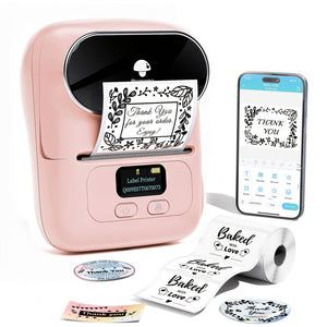 Phomemo M110 Pink Tragbarer Thermodrucker für Etiketten - Kabelloser & Kompakter Barcode-Drucker für Kleinunternehmen, Büro, Zuhause | USB wiederaufladbar, kabellos kompatibel mit Android & iOS, 20-50mm Etiketten, enthält 