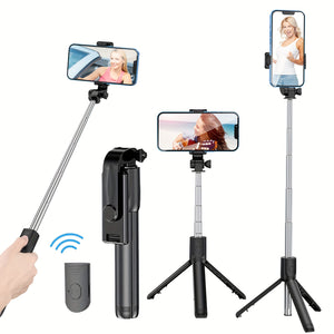 Adjustable Selfie Stick with Wireless Remote, Anti-Shake Tripod Stand for Live Streaming and Photography - Durable Polycarbonate & Stainless Steel