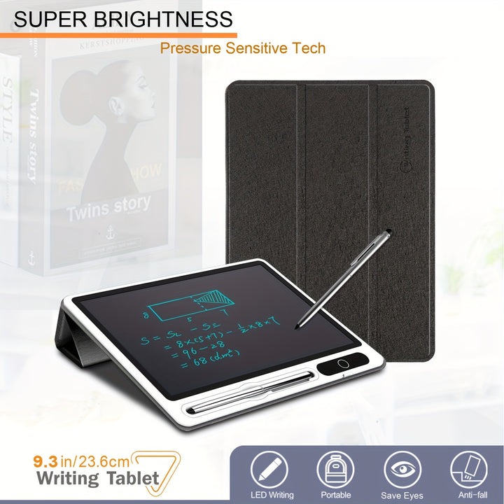 23.62cm LCD Writing Tablet With Leather Protective Case, Drawing Board Digital Handwriting Pad Doodle Board, Gifts For Students/Adults And Christmas, Writing Supplies For Family School Or Office Supplies