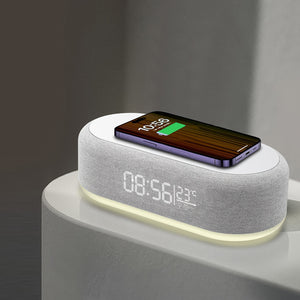 Stazione di Ricarica Wireless Orologio Digitale per Camera da Letto Display della Temperatura Dock di Ricarica Wireless da 15W con Luce Notturna per iPhone 15/14/13/12/11/X/SE/8 Serie