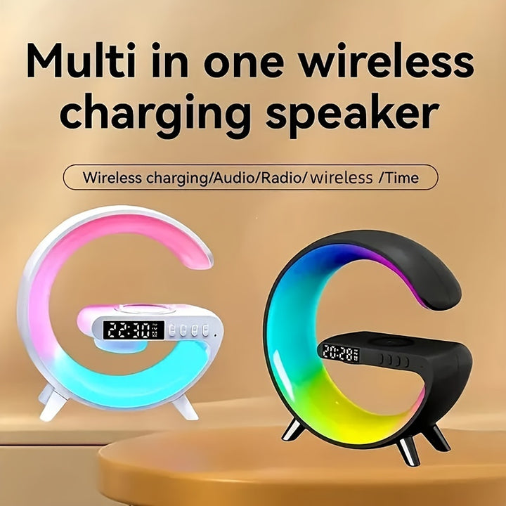 Smart RGB Wireless Speaker with Wireless Charging - Multifunctional Bedside Lamp, Wake-Up Music & Sunrise Alarm Clock, Time Display, Sleep Aid Lighting - Perfect Gift for Everyone