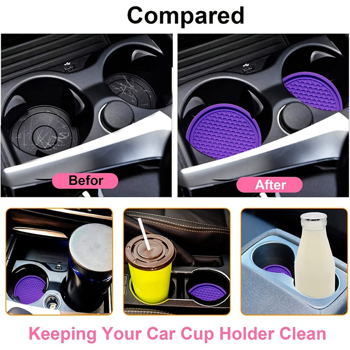 ZukMi Car Cup Coaster, Auto Car Cup Holder Insert Coasters Silicone Anti-Slip Drink Car Cup Mat, Universal Vehicle Interior Accessories 4pcs