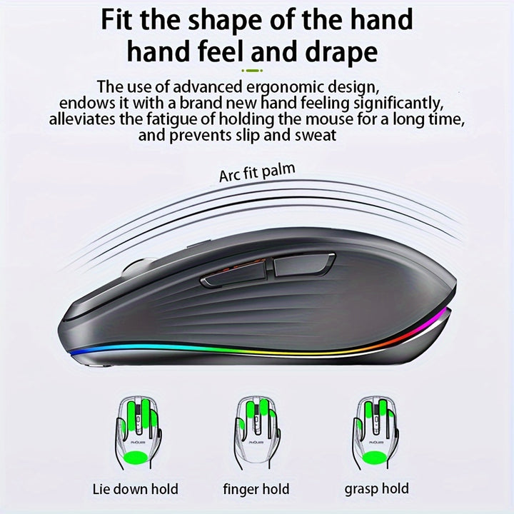 FMOUSE-M303 Ergonomic Wireless Mouse with RGB Lighting, Dual-Mode, USB-C Rechargeable - Compatible with PCs, Laptops & Desktops, Wireless Mouse for Laptop