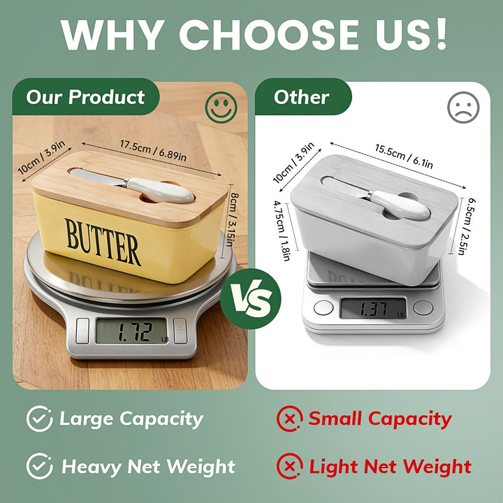 1 Pc Luxury Large Butter Dish with Lid - Ceramic Countertop Keeper with Knife Sealing and Design - Perfect Kitchen