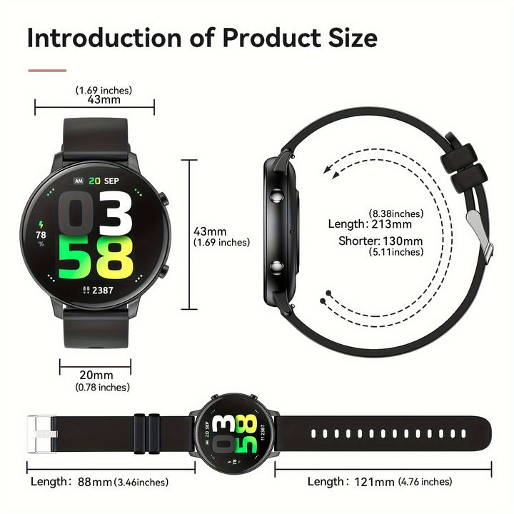 Smart Watch Fitness Tracker - Orologio Touch Screen Circolare Per Smartphone Android iOS - Promemoria Sedentari, Controllo Musica, Schermo Luce Alzato