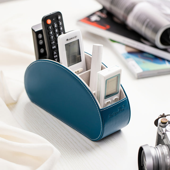 [5 Grid Partition Storage Box] Storage Box For SANQIAWNAN5 Grid Partition PU Remote Control Holder, Multifunctional Desktop Storage Box, Storage For TV Remote Control, Media Equipment Remote Control, Pen Holder, Brush Holder,