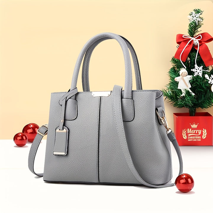 Large Capacity Gray PU Tote Bag - Stylish Versatile Shoulder & Crossbody Bag with Adjustable Straps, Zip Closure, and Polyester Lining