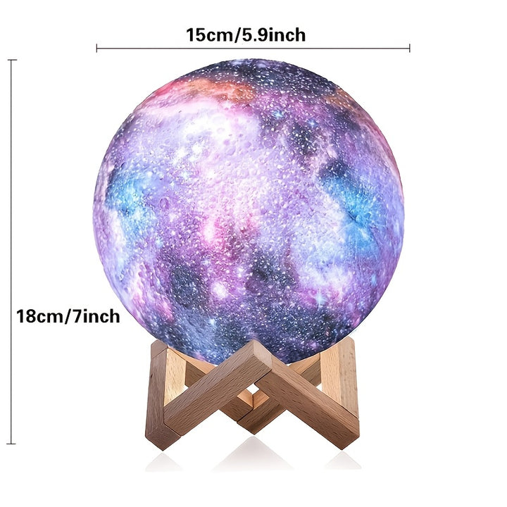 16 Colors 3D Star Moon Lamp - Wooden Stand, Remote Control, USB Plug-in, Perfect Birthday Gift for Lovers (5.9 Inches)