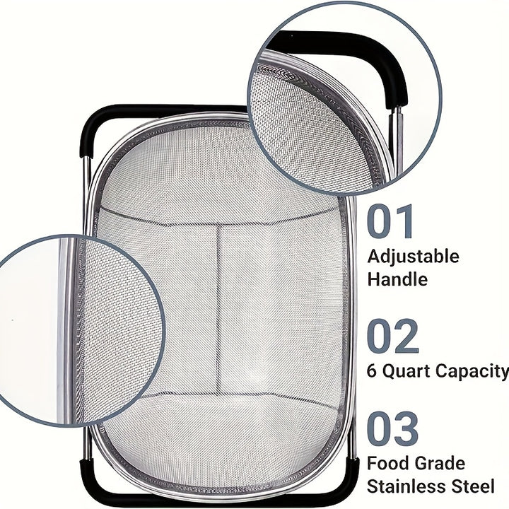 Expandable Stainless Steel Filter with Fine Mesh And Drain Basket - Suitable for Vegetables And Fruits, Kitchen Essentials, Food Safety, Filtered Vegetables, father gift
