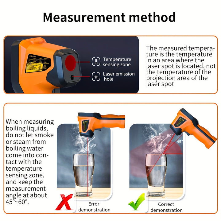 [Popular Choice] NJTY High-Precision Non-Contact Infrared Thermometer Gun - Digital Display, Durable Plastic, Battery Operated (AAA), Ideal for Cooking, Grills & Engines, Industrial Temperature Measurement