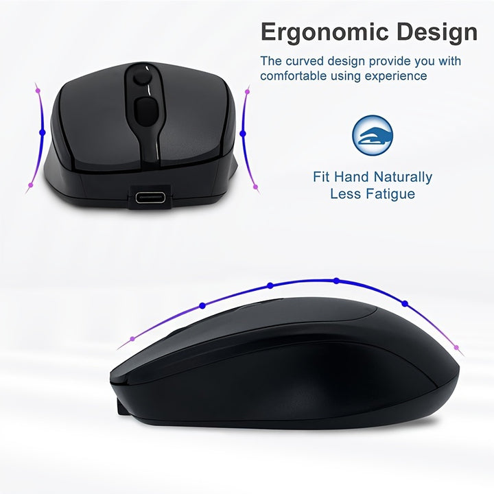 Wireless Mouse, Office Mouse, Rechargeable Mouse, Dual-Mode (2.4G+BT) Mouse, Portable Silent Mouse, Suitable for Laptops/ Desktops/ Tablets