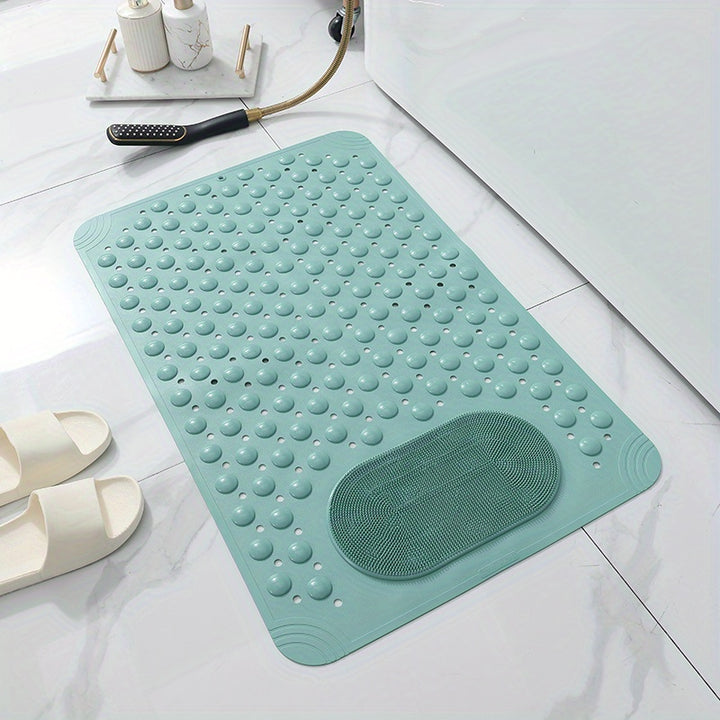 Light Blue Textured Anti-Slip Bath Mat with Drainage Holes - PVC Shower Stall Mat for Home Bathroom, Circular Pattern Design, 0.8cm Thick, 2600g/㎡, Rectangular Shape, Bathroom Accessories