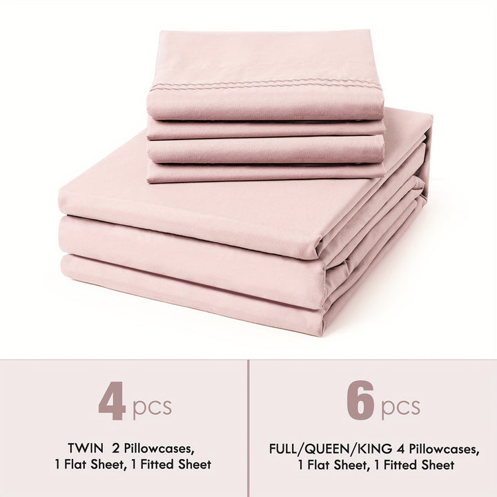 Ensemble de draps 6 pièces à poches profondes - Ensemble de draps de luxe ultra doux et lavable en machine - Draps brodés résistants au rétrécissement et à la décoloration