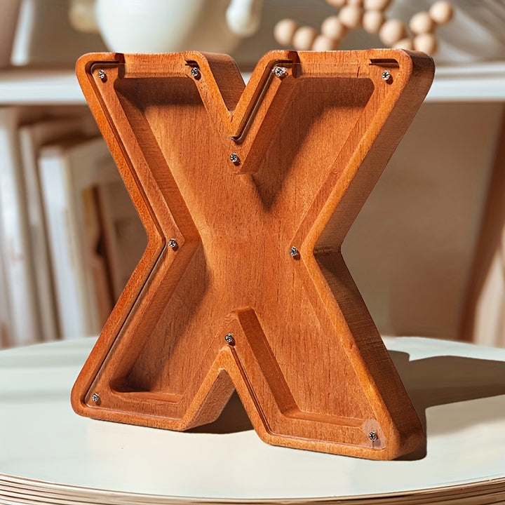 Wooden Lettered Piggy Bank, Personalized Lettered Bank, Wooden Bank 26 English Alphabet Bank, Home Decoration Children's Gifts Halloween、Christmas Gift、Thanksgiving Day easter gift