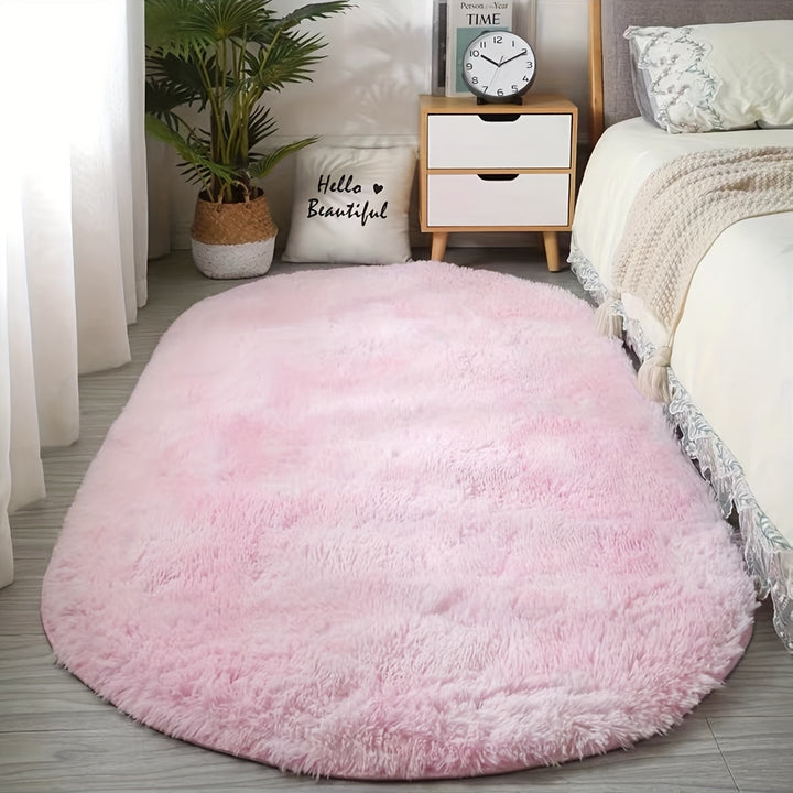 Soft Polyester Plush Oval Area Rug for Bedroom and Living Room - Hand Washable, Perfect for Coffee Table and Doorway Decor
