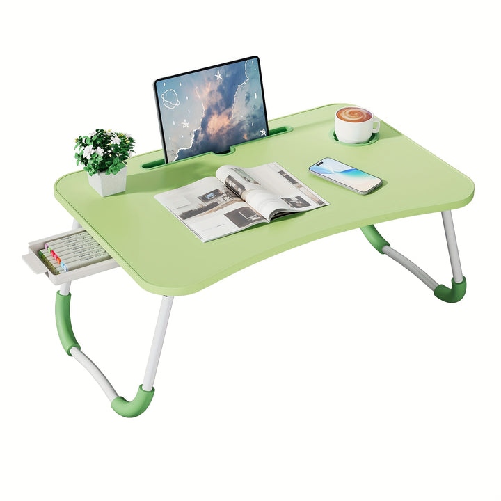 Versatile Lap Desk with Cup Holder & Drawer - Portable Foldable Bed Tray for Laptop, Breakfast in Bed, Reading & Writing on Couch/Sofa, Laptop Table for Bed