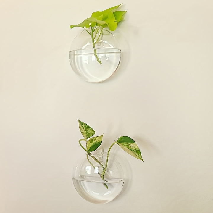 2pcs/ 4pcs/ 6pcs Wall Hanging Glass Terrariums Planter Oblate Flower Vase For Hydroponics Plants Gift, Home Office Living Room Decor
