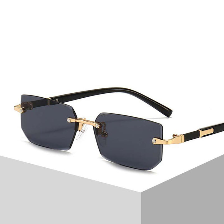 Square Rimless Vintage Sunglasses Stylish Design Golden Frame Black Hip Hop Sunglasses