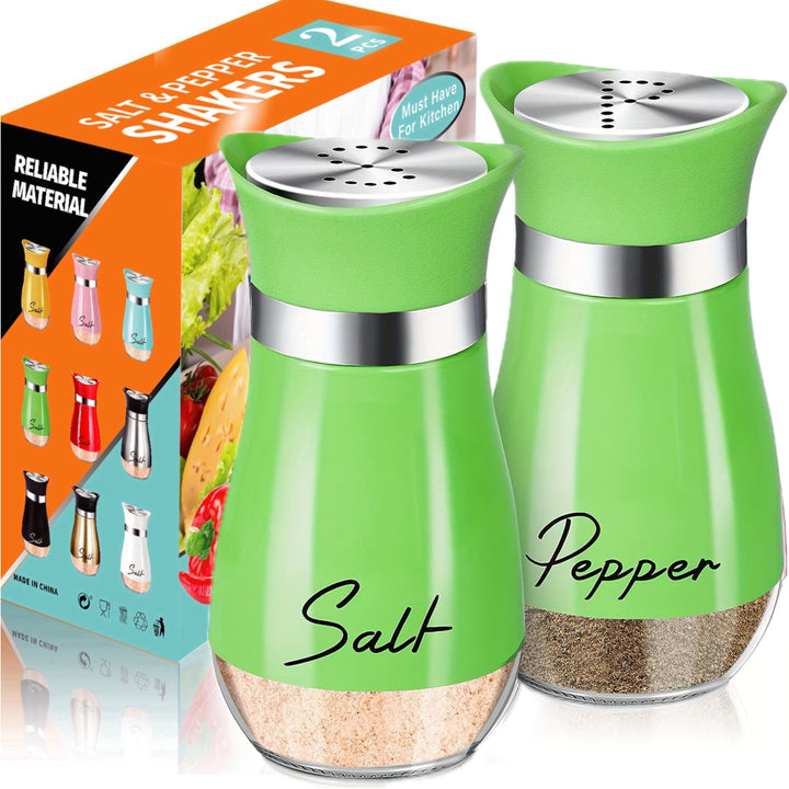 Glass Salt and Pepper Shaker Set, 4 Oz, Glass Bottom, Reusable, Pink, with Glass Material, for Kitchen, Table, RV, Camping, BBQ