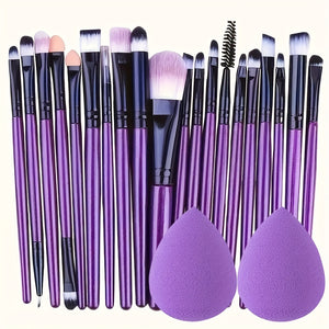 [20-Piece Luxe Makeup Brush Set] 20-Piece Hypoallergenic Makeup Brush Set with Nylon Bristles - Luxe Palm Brushes for Foundation, Blush, Eye Shadow, Eyebrow, & Lip, All Skin Types, ABS Rod - Professional & Beginner Kit, Trave