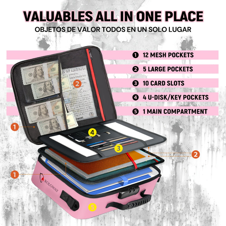 1 Pc Fireproof Document Bag With Lock & Reflective Strip (17 X 11.8 X 5 Inch), Important Document Storage Bag With Multi-Layer File Organizers Valentine's Day
