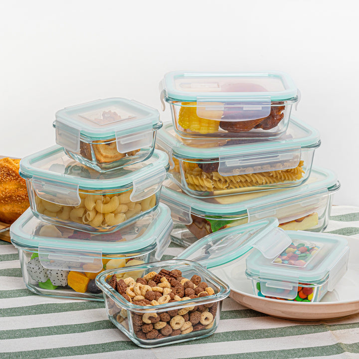 8pcs Glass Food Storage Containers, Meal Prep, Airtight Bento Boxes with Leak Proof Locking Lids, for Microwave, Lunch Boxes, Oven, Freezer And Dishwasher, BPA Free