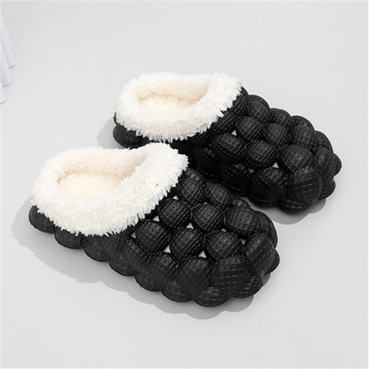 Women's Fleece Lined Bubble Slides, Non-Slip Soft Sole Warm Slippers